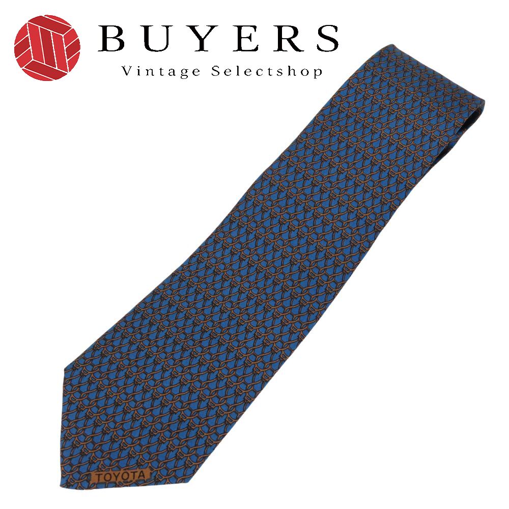中古 ネクタイ トヨタ限定品 シルク ブルー系 ブラウン スーツ ビジネス 紳士 メンズ 男性