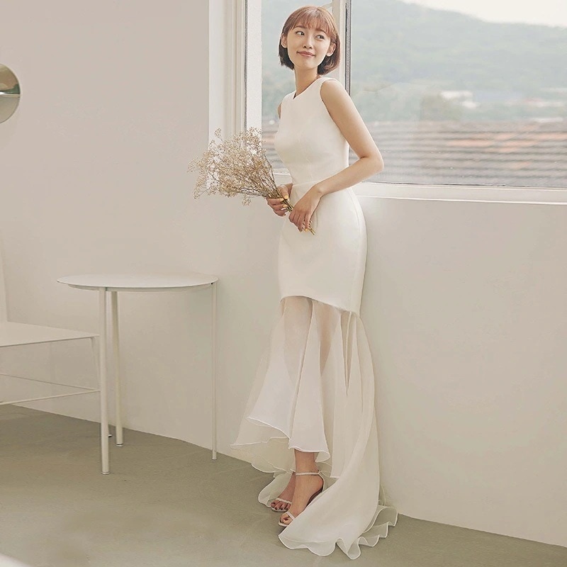 パーティードレス気質 エレガント 結婚式 ドレス ウェディングドレス演奏会 二次会 発表会 ワンピース フィッシュテールスカート