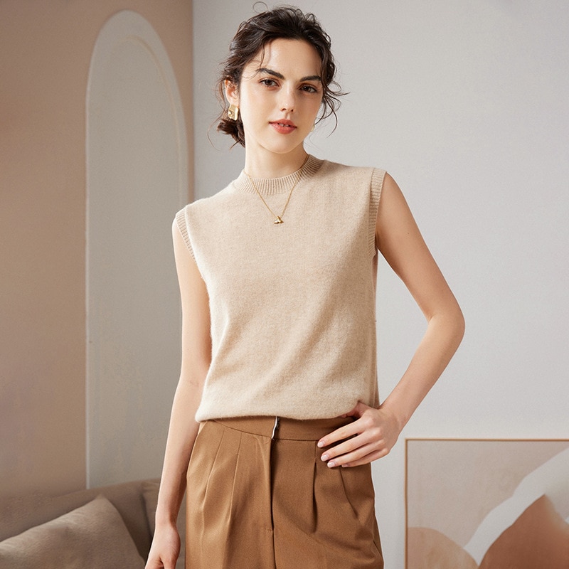 半高襟ブロードバンド袖なしベスト100純山カシミヤシャツ