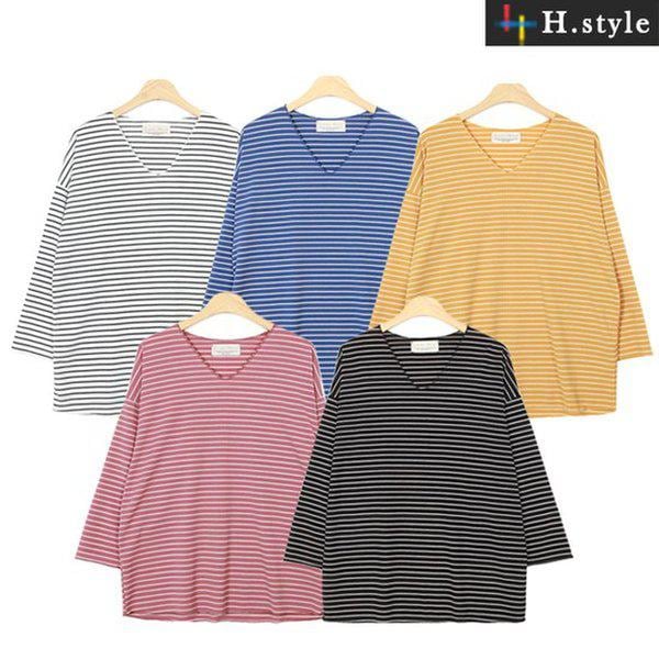 HスタイルLDイェナ段Vネック長袖Tシャツ/春/ロングTシャツ/スウェットシャツ/ラウンド/Vネック/ビッグ/ルーズフィット
