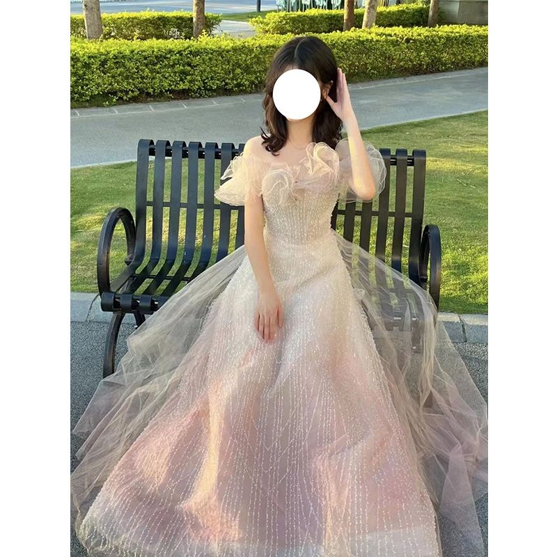 女性用ピンクドレス2024高貴な気質とエレガントな宴会18歳の成人式ホストが通常着用可能
