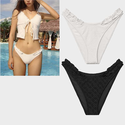 ☆韓国の人気☆【GLOWNY】☆FRILL HIGH CUT BIKINI BOTTO.M☆ FRILL HIGH CUT BIKINI BOTTOM (BLACK) - GLOWNY