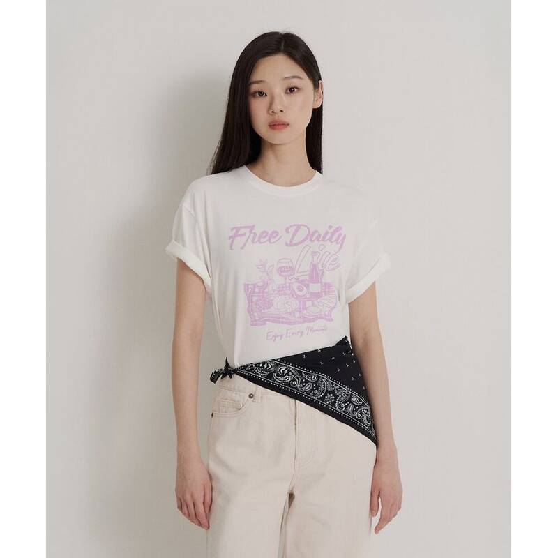 BEANPOLE LADIES ピクニックモチーフ オーバーフィット 半袖Tシャツ ホワイト (BF6542C061) BF6542C061 423086
