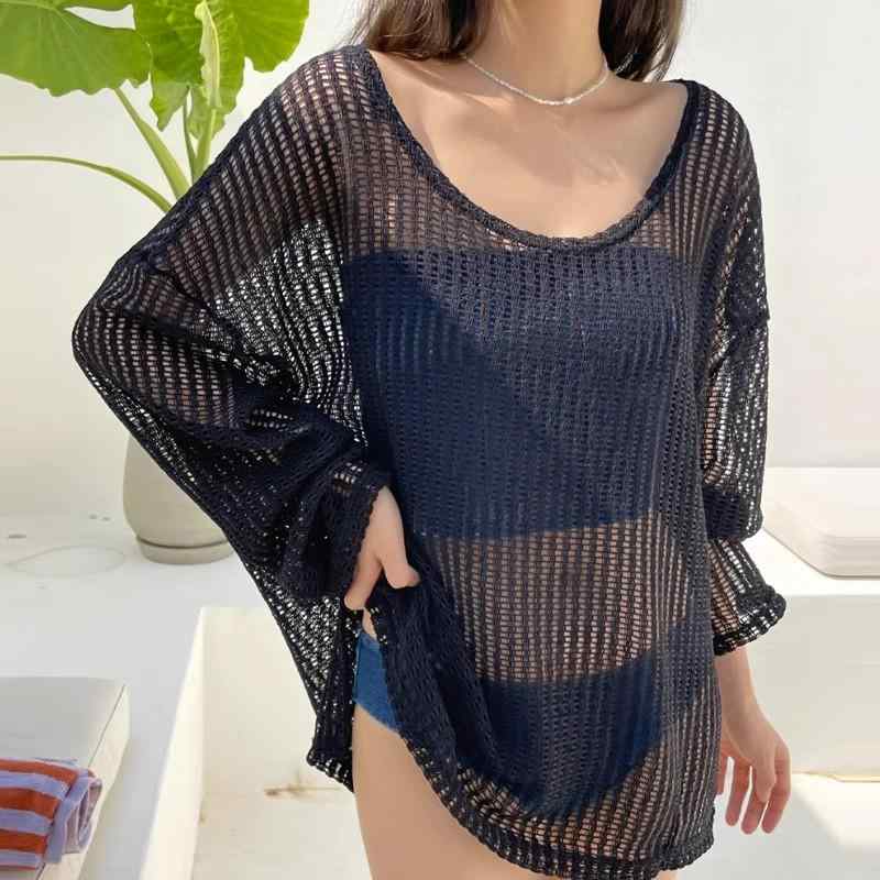 水着 レディース 黒 ビキニ カバー アップ 明るい 肌 スリット 日焼け防止 ラウンドネックプルオーバー ビーチ 休暇 スイムウェア