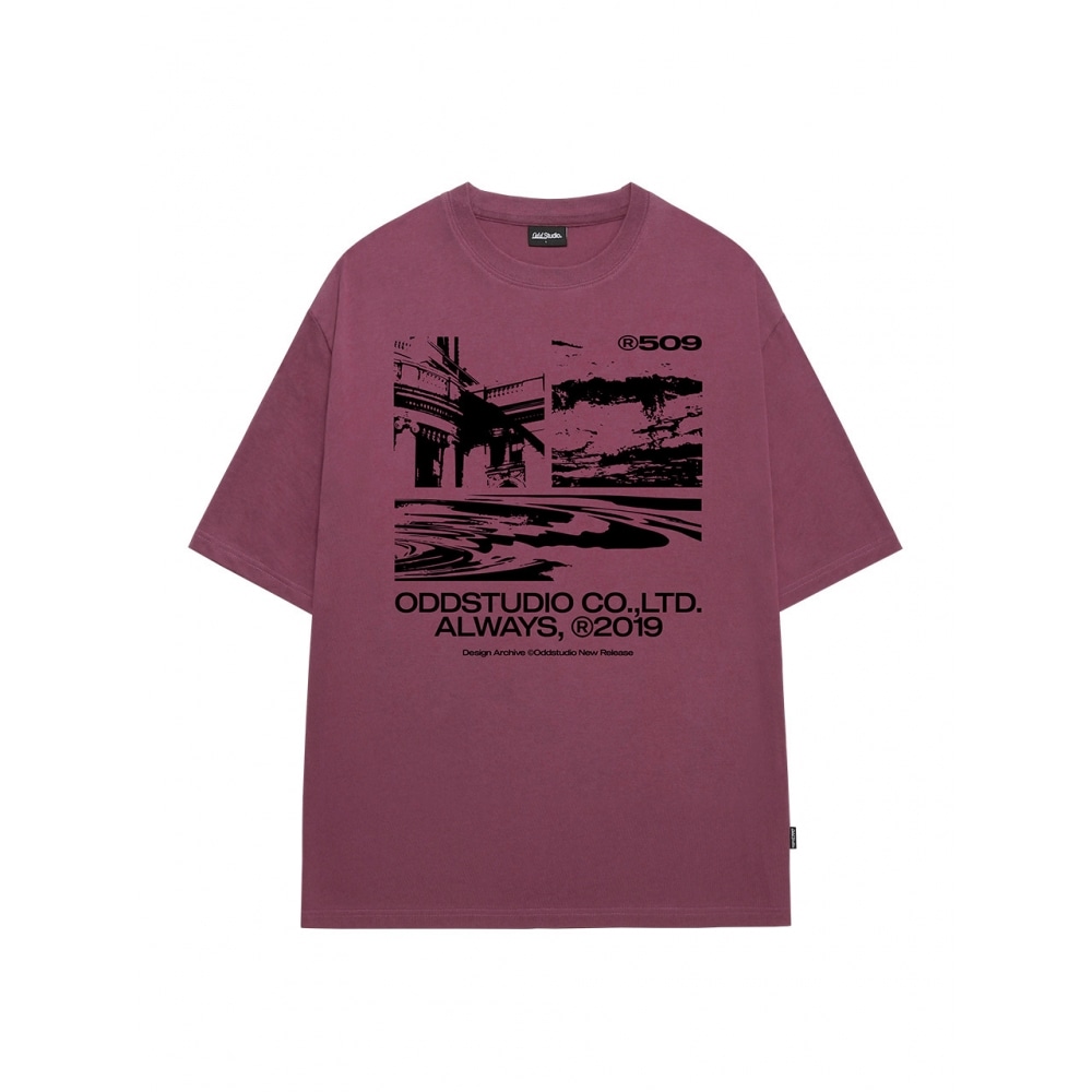 ODD STUDIO オッドシェードグラフィックオーバーフィット T シャツ PLUM