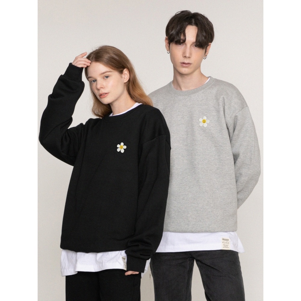 GRAVERフラワードット刺繍ホワイトクリップマンツーマン5color