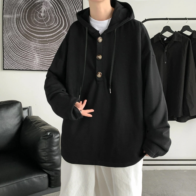 パーカー メンズ 秋 服 プルオーバー 長袖 フード付き ボタントレーナー カジュアル 大きいサイズ ファッション 無地 ドロップショルダー トレーナー スウェット メンズ