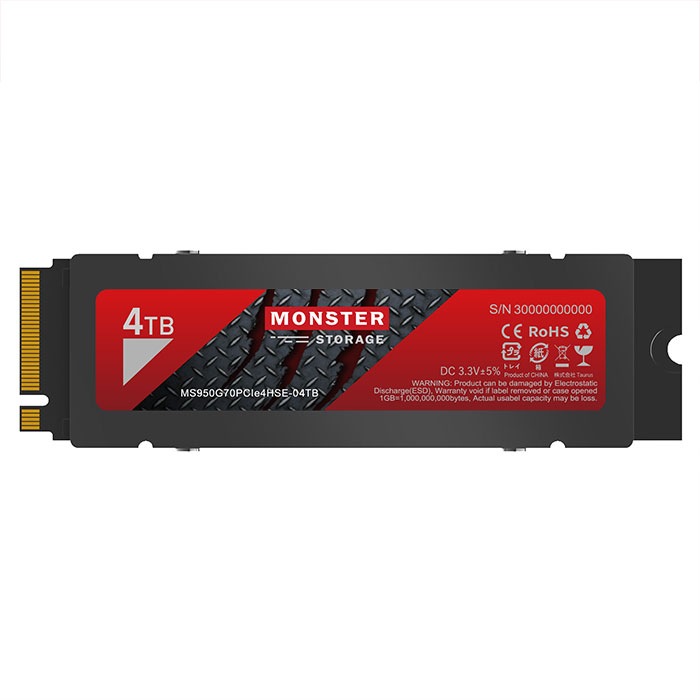 Monster Storage SSD 4TB NVMe PCIe Gen4 PS5　確認済み ヒートシンク付き M.2 Type 22　MS950G70PCIe4HSE-04TB