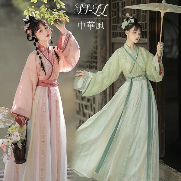 【本日限定】漢服 中華古代服 中華服 チャイナ服 中華風 ピンク グリーン チャイナ風 春服 スカート 上着 チュール 刺繍 チャイナドレス パーティー イベント 学園祭 文化祭 忘年会 dv216z