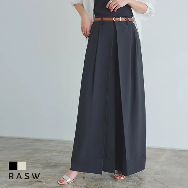 [RASW]インバーテッドプリーツワイドパンツ さらっと シーズン 問わず 存在感 プリーツ デザイン こなれ スタイル ピエロ
