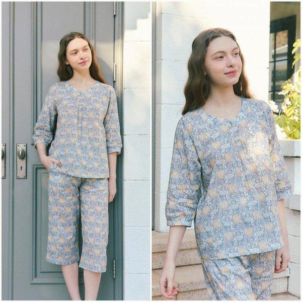 （正常）花柄の柔らかく涼しいレーヨン人絹ホームウェアパジャマセット_S VEPS04WS_S