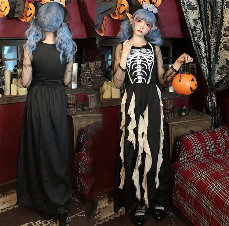 ハロウィン 衣装 仮装 ワンピース レディース 女の子ドレス コスプレ 2点セット 悪魔 骸骨 ハロウィーン 衣装　レディースドレス ワンピース Halloween お姫様 ハロウィン 仮装 ワンピ