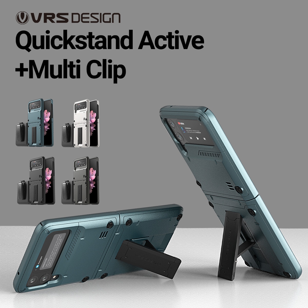 Galaxy Z Flip3 5G 対応 ケース 耐衝撃 ヒンジ 保護 スマホケース マルチ クリップ付き ヒンジ保護 Quickstand Active+Multi Clip VRS DESIGN