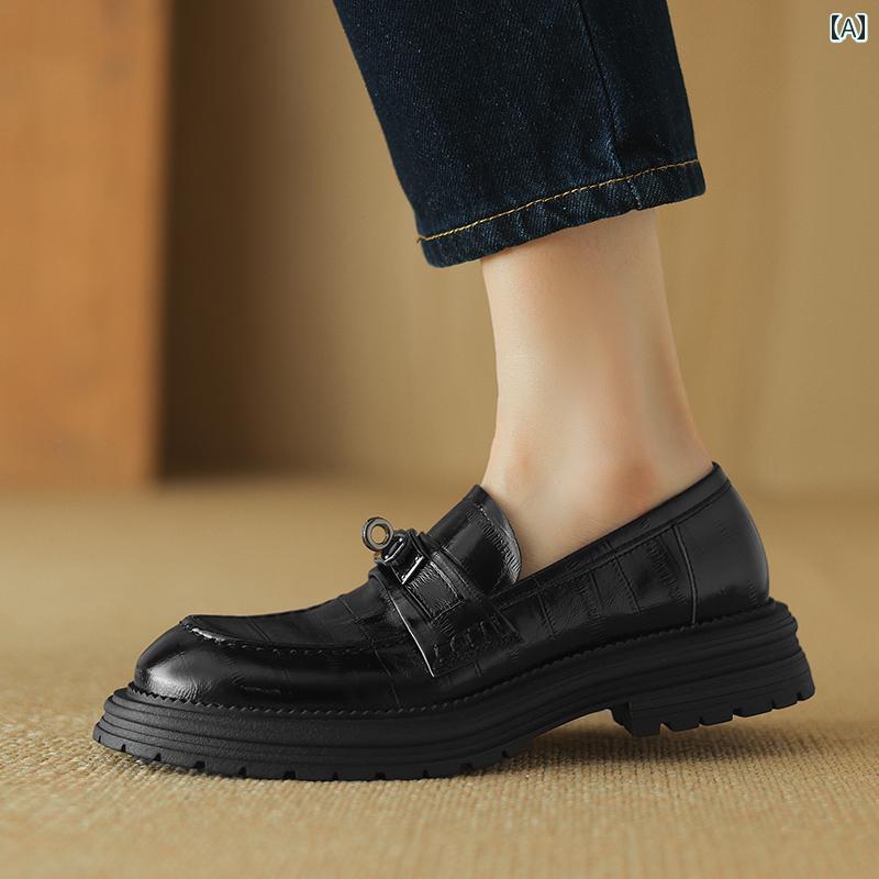 ローファー レディース オフィス カレッジ 通勤 通学 仕事 女性 厚底 厚底 英国 スタイル 革 ゴールド ロック バックル 高さ 靴 カジュアルシルバー スリッポン 小さい 革靴