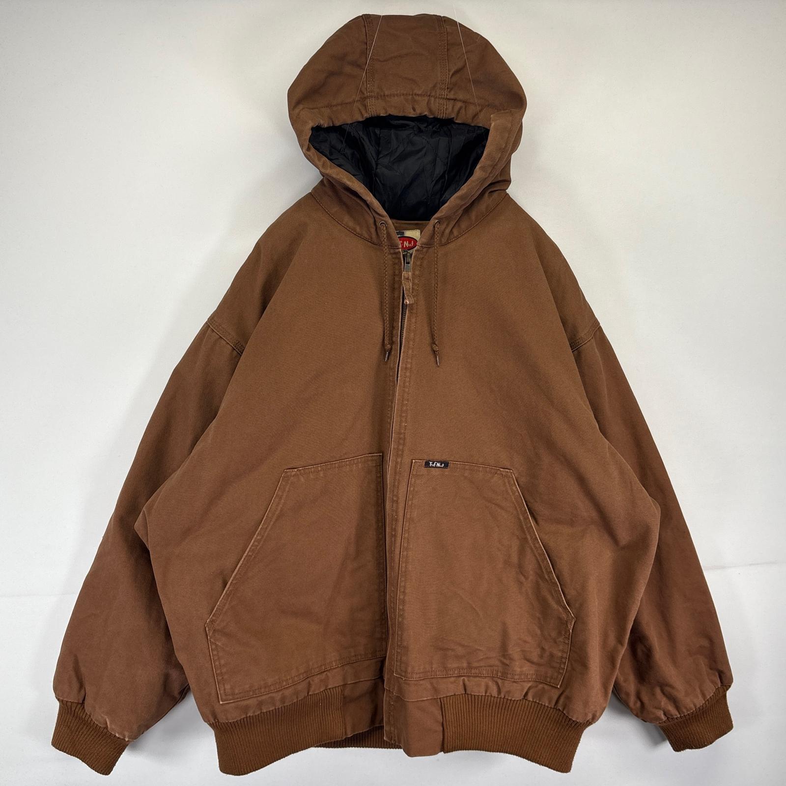 古着 TufNut by KEY ダック ワークジャケット パーカー フルジップ アクティブジャケットタイプ 中綿 ワンポイント 2XL ブラウン系 メンズ