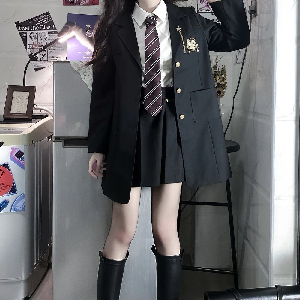 【2枚購入で100円OFF】 制服 セット学生服 韓国制服スーツ jkユニフォームスーツ刺繍ミドル丈ブレザーレディーススーツ JK制服 上下セット 最安値保証 品質良い