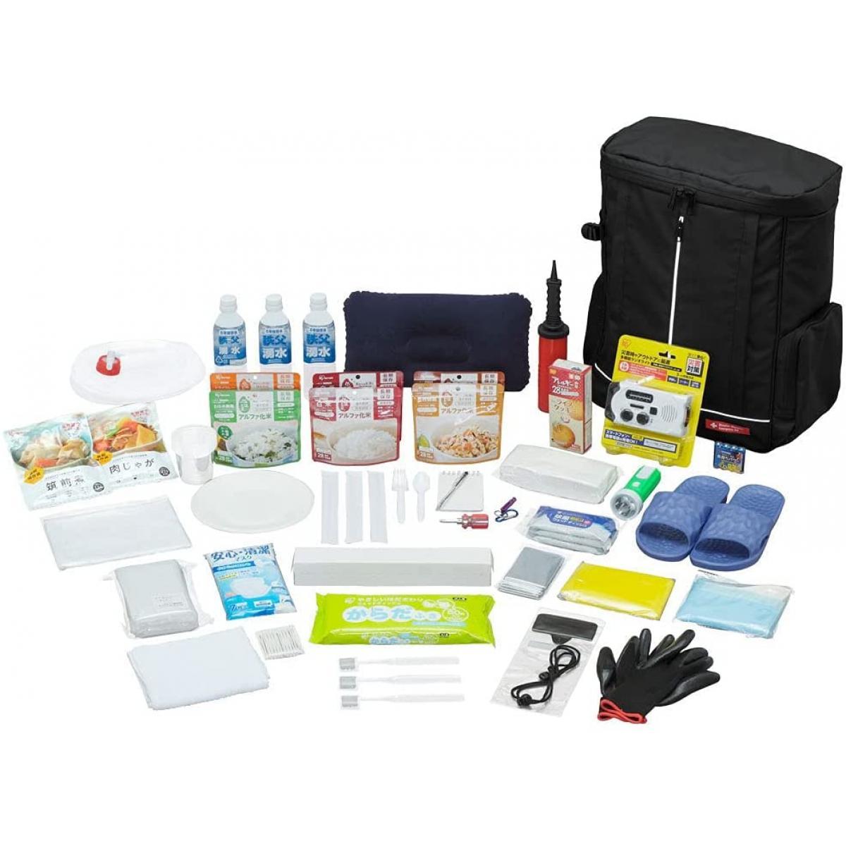 【在庫有・即納】【送料込】 防災セット 食品付き 1人用 43点 NBS1-43 防災士監修 避難リュック 防災 非常用持ち出し袋 地震対策 避難 非常食 アイリス
