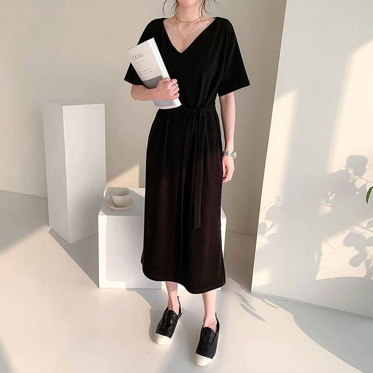 超ポイント祭 期間限定 ワンピース 黒3l即納 Vネック シンプル 大きいサイズ 腰紐付 服 ナチュラル 半袖 その他 ワンピース ドレス オプション2 Xl Www Pulse Orange Cm