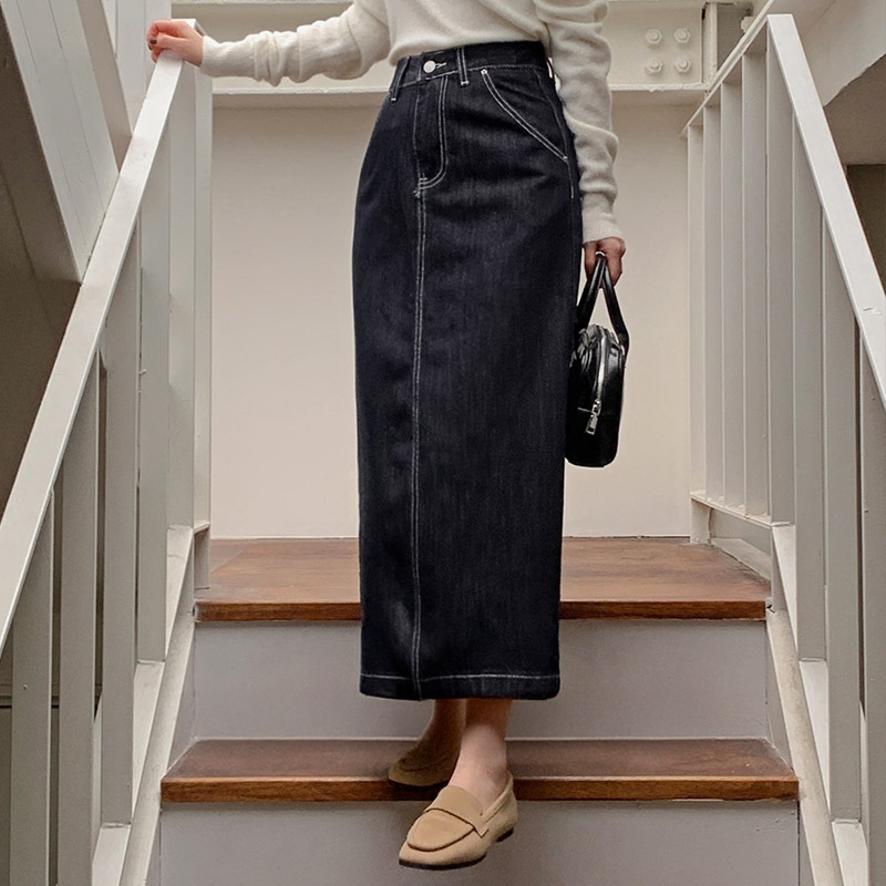 [tsk0679] 韓国ファッション生地デニムロングスカート