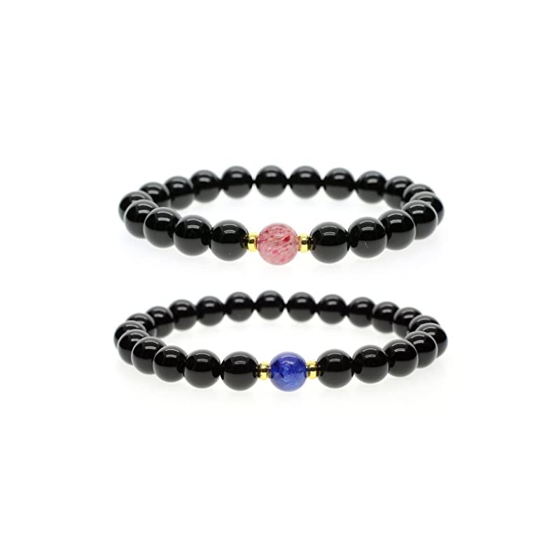 ストロベリークォーツ カイヤナイト オニキス 恋愛成就開運パワーストーンペアブレスレット カップル