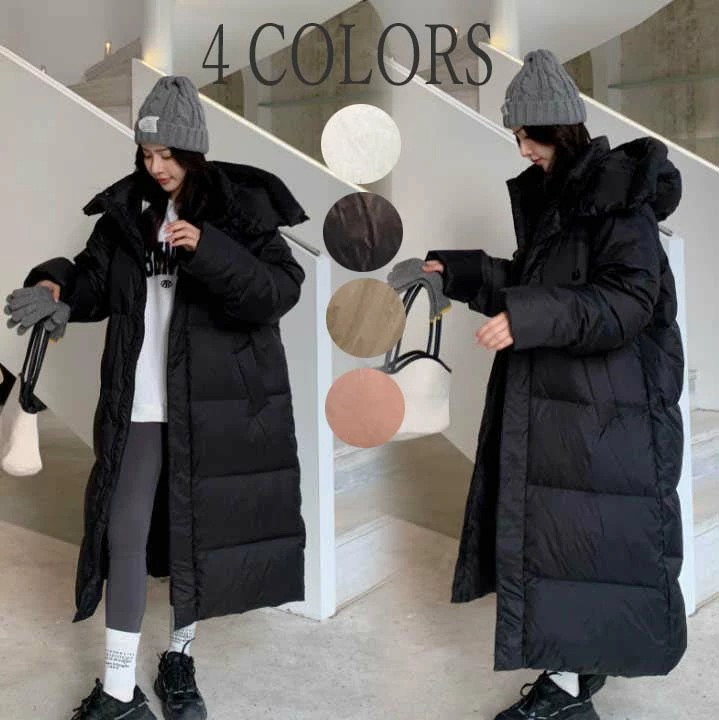韓国風 ダウンコート 着痩せ 中綿コート レディース ロング丈 上品 厚手 ダウンジャケット フード付き 通勤 コート 中綿ジャケット 秋冬 きれいめ 体型カバー 防寒着 シンプル ダウン OL ア