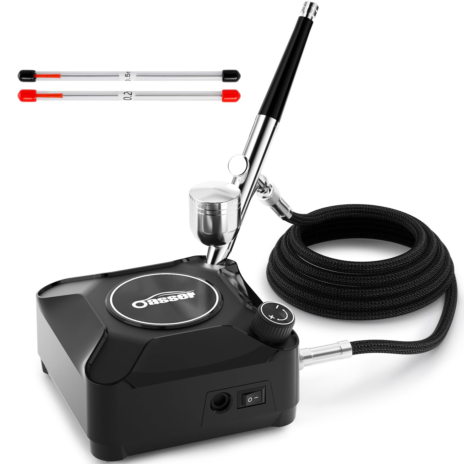 Oasser エアブラシ セット ミニコンプレッサー ダブルアクション 無段階圧力制御タイプ2-36PSI調節可能 プラモデルの塗装 ボディーアート 塗装用具 持ち運びやすい 初心者向け ノズル口径0