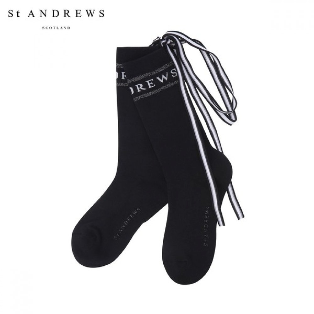 (St Andrews) レディースカラーマッチングストラップロゴミッドカーフソックス