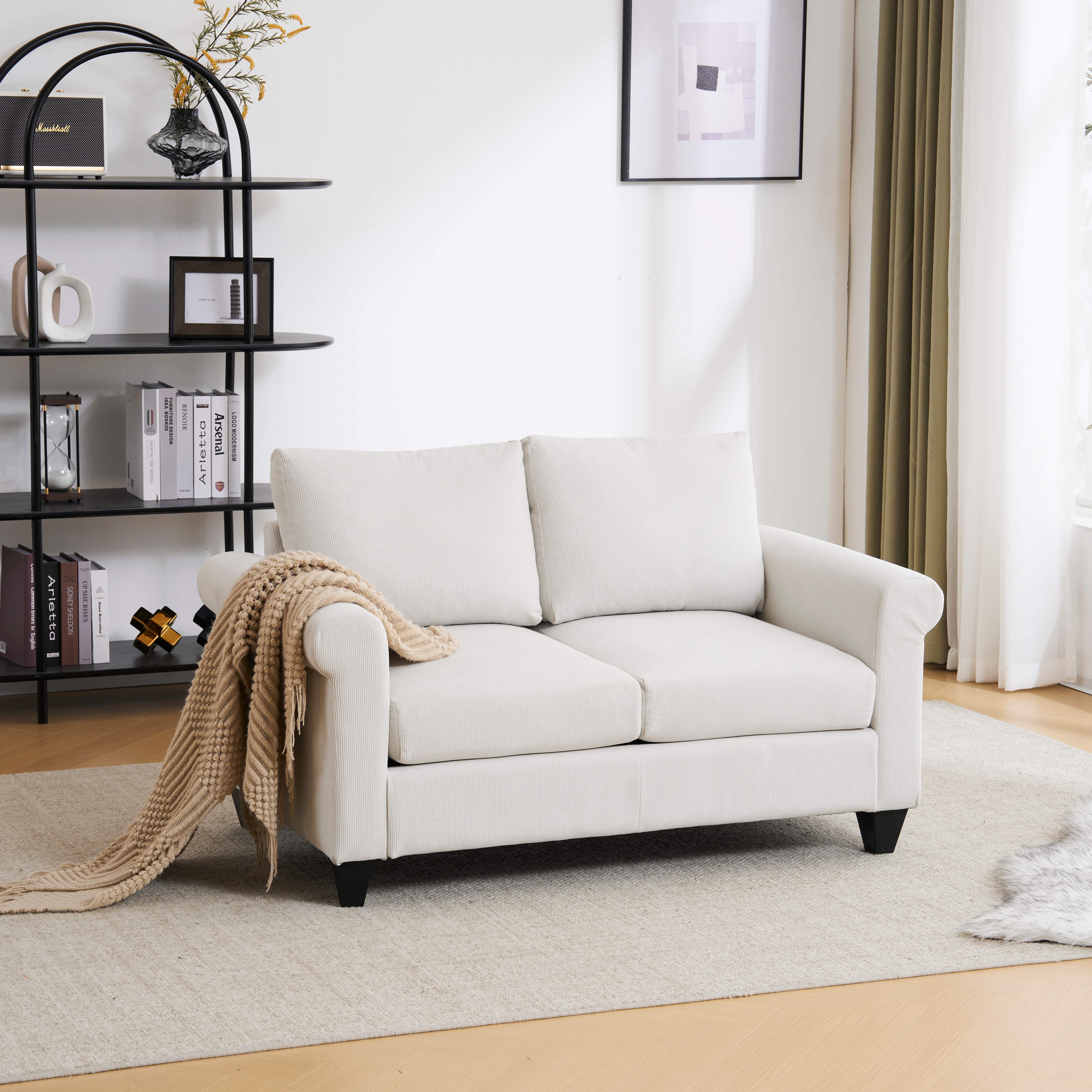 ソファー 2人掛け 脚付き 肘付き ロータイプ コンパクト コーデュロイ生地