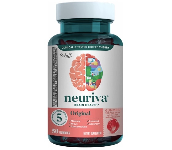 【NEURIVA Original 記憶力集中力学習力正確さのための脳サプリメント】50錠入 臨床試験済みの向知性薬　カフェインフリー　ストロベリーグミ