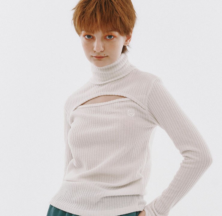 即納】 Cut-out Turtle Neck Knit [IVORY] ニット・セーター - admin