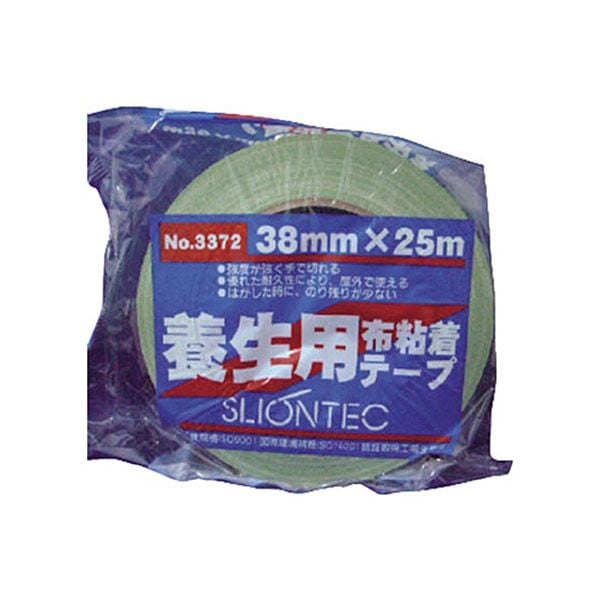 （まとめ）スリオンテック 養生用布粘着テープ 38mm ライトグリーン 1巻[x10]
