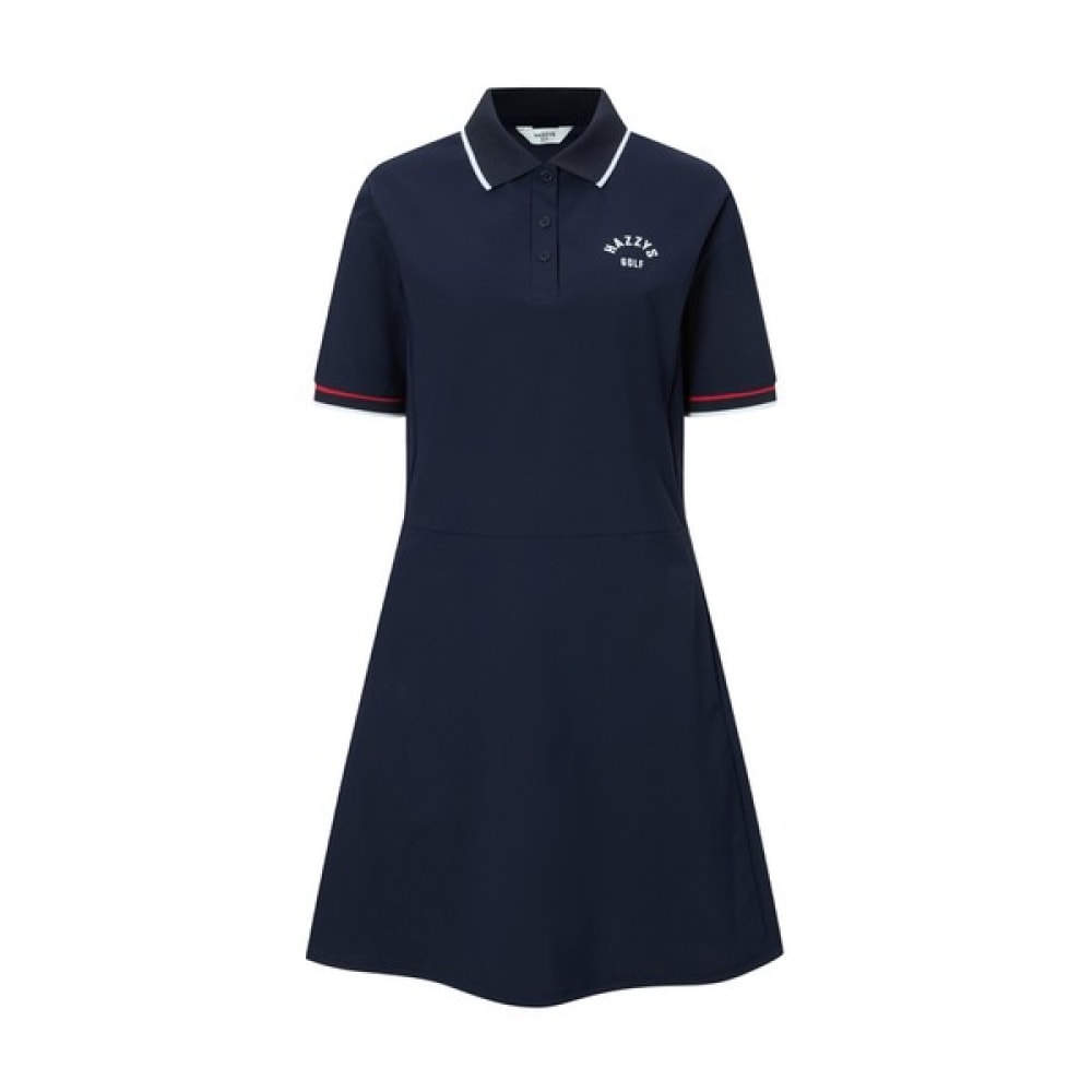 [ヘッジス] 24SS ネイビーラインカラーショートスリーブワンピース WWDR4B926N3