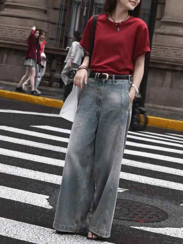 【送料無料】レディース ファッション オシャレ カワイイ シンプル 人カワイイ きいサイズ アメリカン ストリート ジーンズ カジュアル パンツ ヒップ ハイウエスト ワイド レッグ ストレート