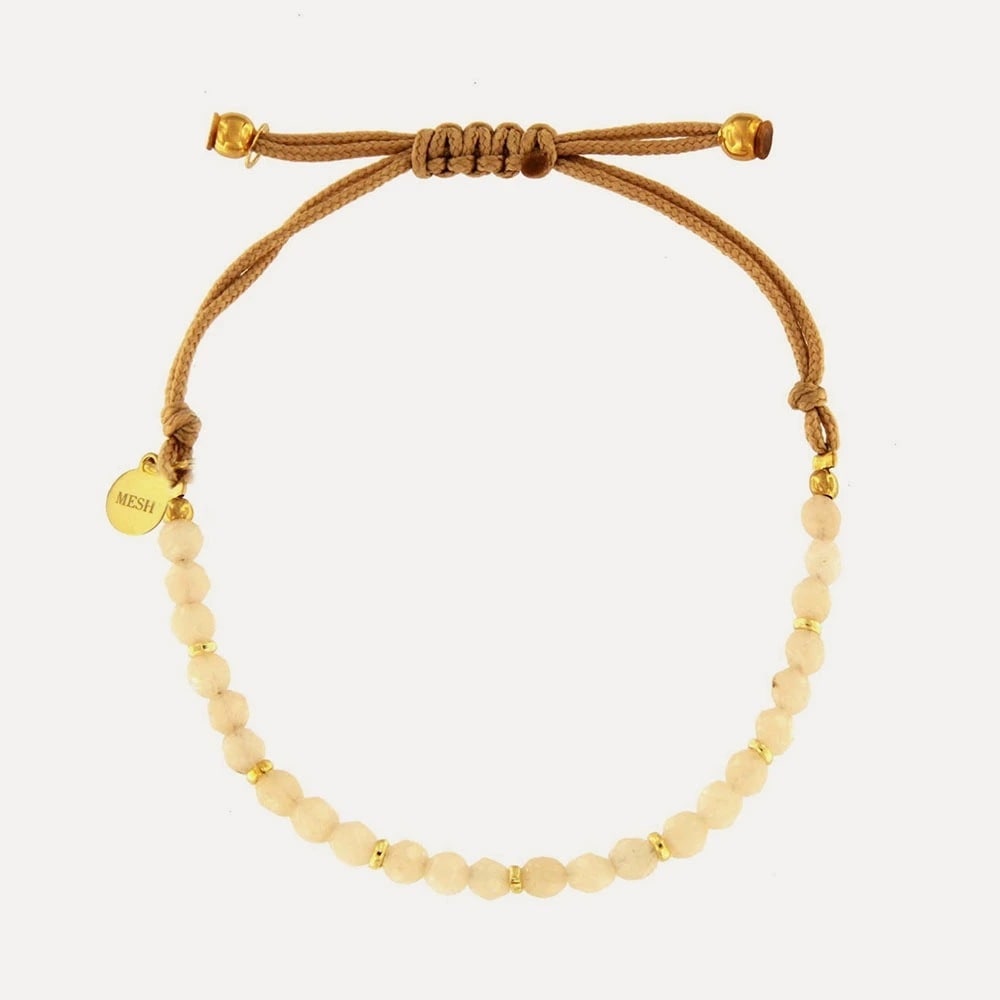 MESH ストーンブレスレット【ピンクベージュ】シルバー925 18Kゴールドコート Gold Bracelet ギフトBOX入り ジュエリークロス付き ハンドメイド ポルトガ