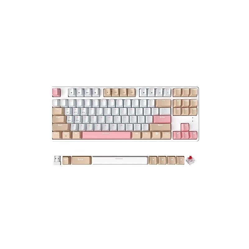 A.JAZZ AK871 ホワイトティー ゲーミングキーボード Bluetoothキーボード 2.4G無線メカニカルキーボード ワイヤレスパソコンキーボード ホットプラグ設計キーボード - 3色ABS