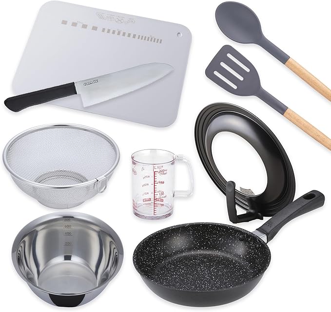 調理器具9点セット 貝印 一人暮らし 包丁 軽いフライパン PFOSフリー 新生活 キッチン用品 ボウル ざる 包丁 950RC1130
