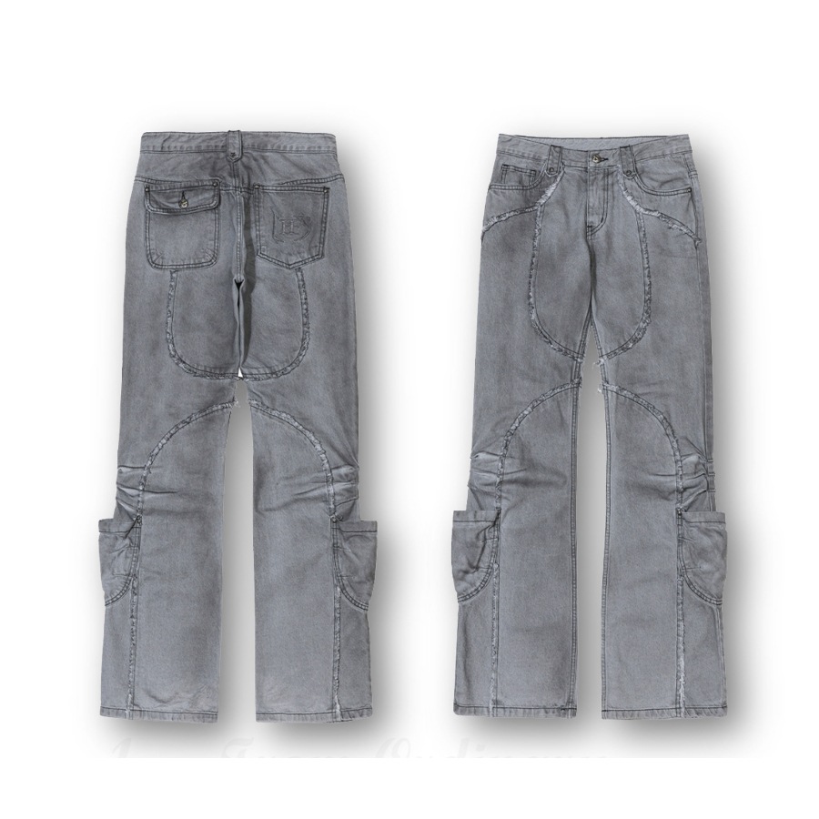 [L.E.E.Y] SHIRRING CUT-OFF BOOTS CUT PANTS ★大人気★ L.E.E.Y] SHIRRING CUT-OFF BOOTS CUT PANTS