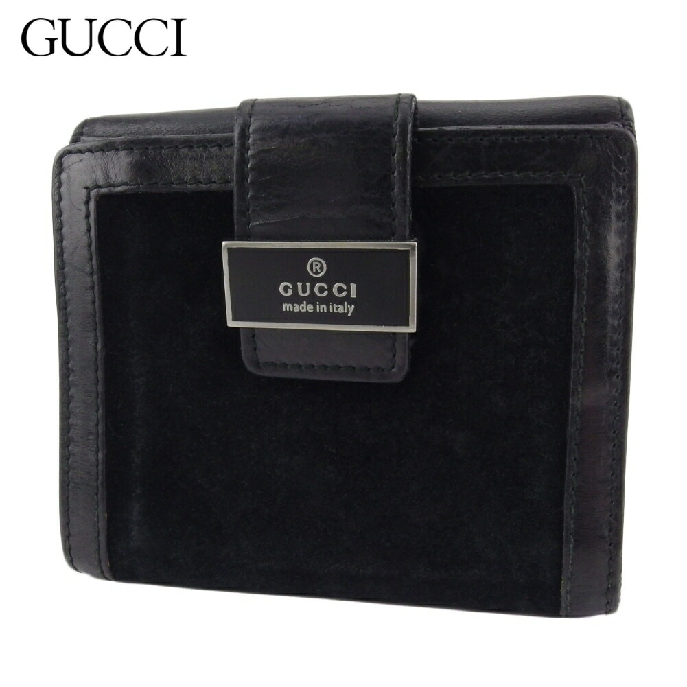 Wホック 財布 二つ折り ミニ財布 ロゴプレート レディース メンズ ブラック シルバー 中古