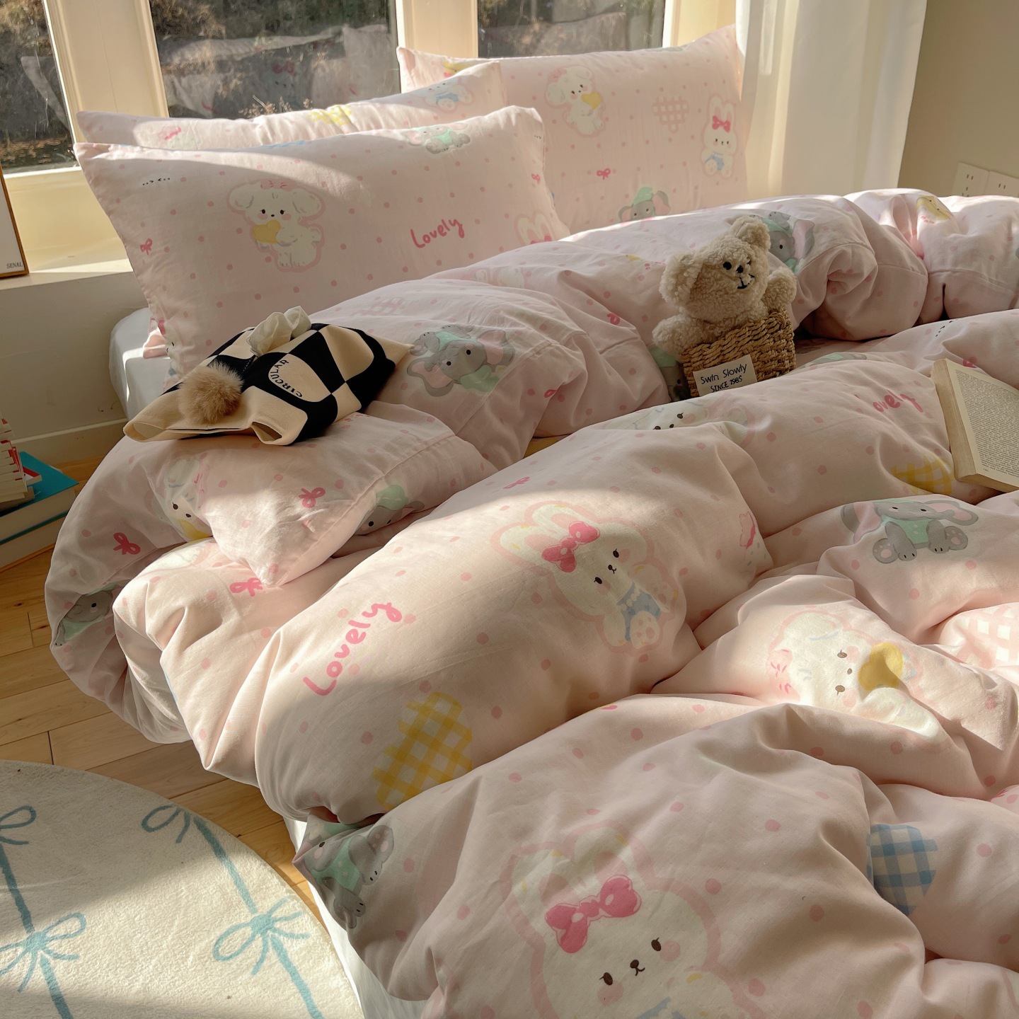 綿100% ダブルガーゼ カラフル 4点セット かわいい 若々しい 学生用 素肌感覚 3点
