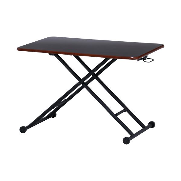 ガス昇降式テーブル/サイドテーブル PU BR ブラウン 幅90cm スチール リビング ダイニング 店舗 オフィス