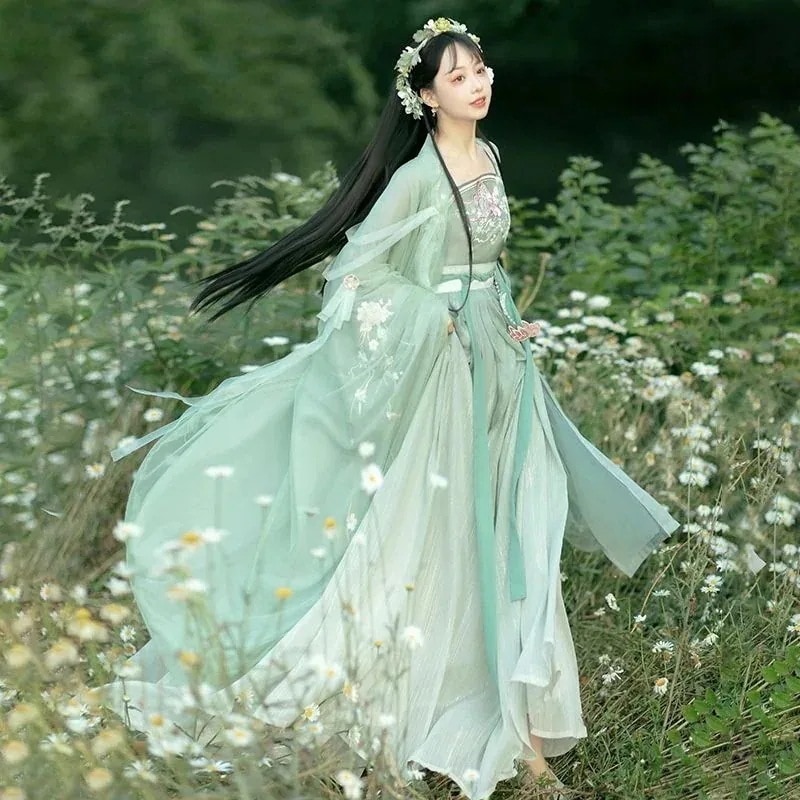 【メガ割 】孟迪漢服女性妖精エレガントな古代スタイル二重層大きな袖シャツウエストスーツ古代衣装