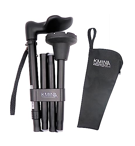 KMINA - 折りたたみ杖 (右手エルゴノミックハンドル)男性用ステッキ杖 女性用男性用ステッキウォーキングスティック 高齢者折り