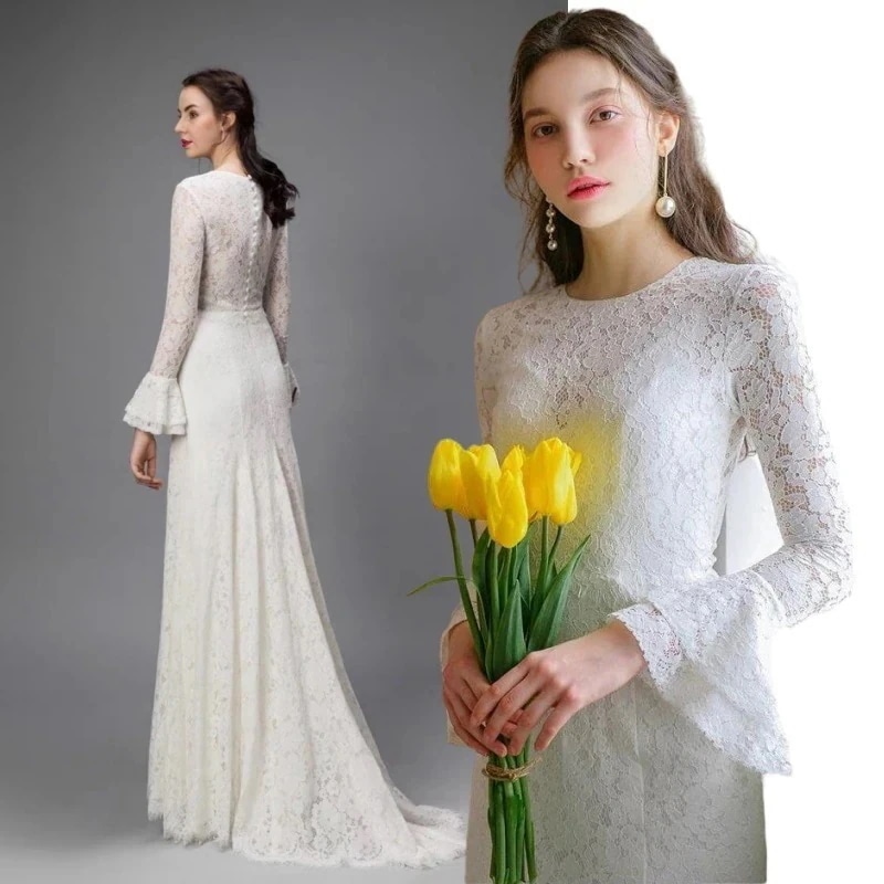 24 パーティードレス 韓国ファッション ウェディングドレス 長袖 トレーンドレス カラードレス スレンダーライン ドレス 結婚式 演奏会 同窓会 発表会 二次会 8,585円