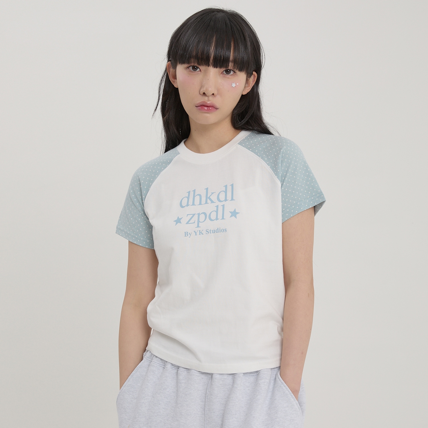 Dot Raglan Half Sleeve T-shirt WHITE