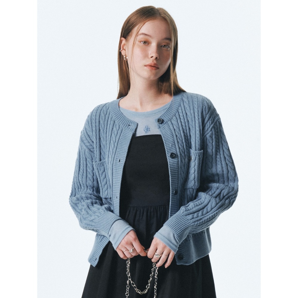CITYBREEZEツーポケットケーブルカーディガンSKY BLUE