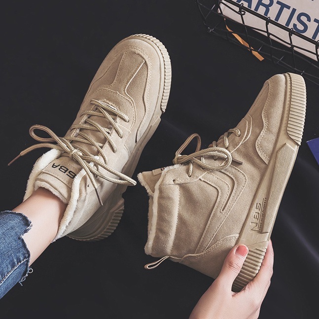 【秋冬定番】 スエード暖かいファッション編み上げフラットヒール丸トゥフラットヒールショートプラッシュラバーショートブーツ