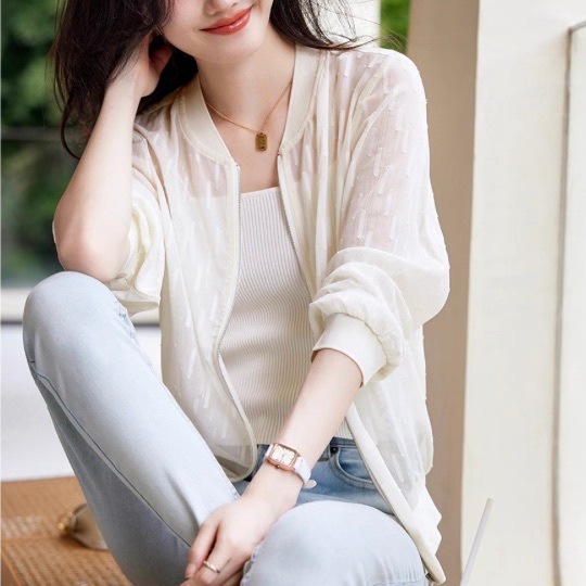 レディース ジャケット ブルゾン 上着 羽織 前開き ショート 長袖 フェミニン ストリート ファスナー ハイウエスト 透け感 シースルー ヴィンテージ かわいい 大人可愛い きれいめ シンプル