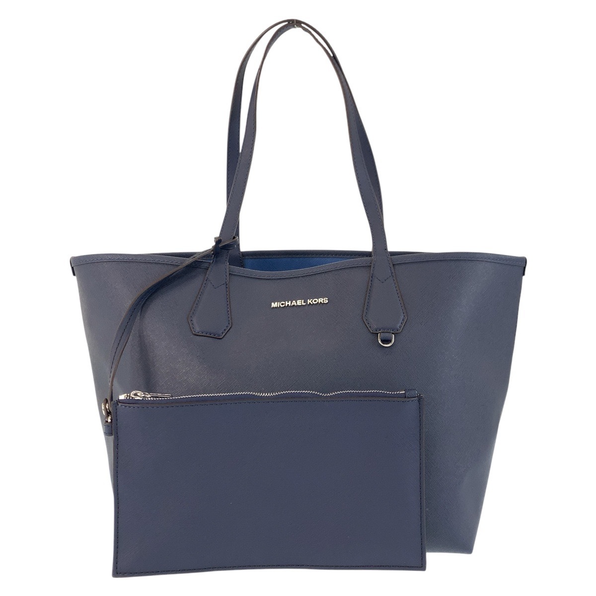 美品 リバーシブル ネイビー シルバー金具 レザー トートバッグ ショルダーバッグ レディース 502759