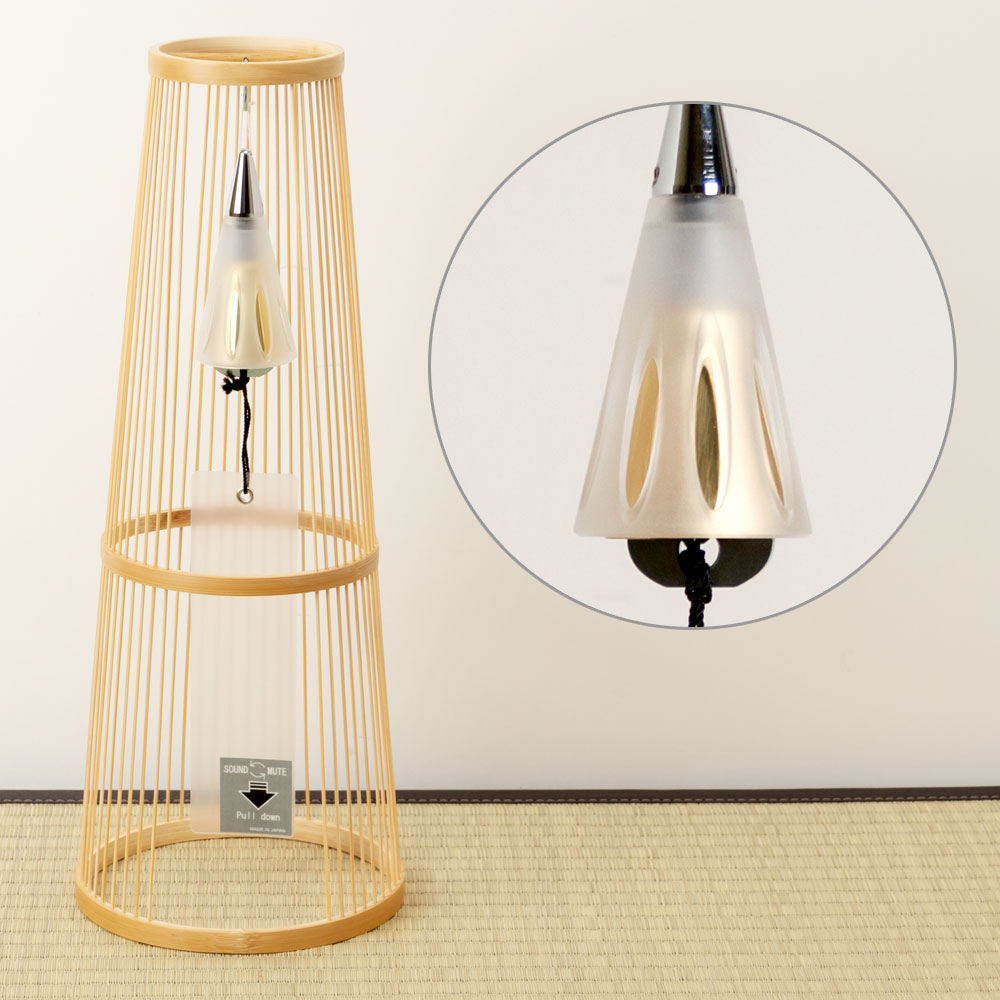 駿河竹千筋細工x東京ベル　置き風鈴（ゴールドショート）　消音機能付き竹細工の置き風鈴