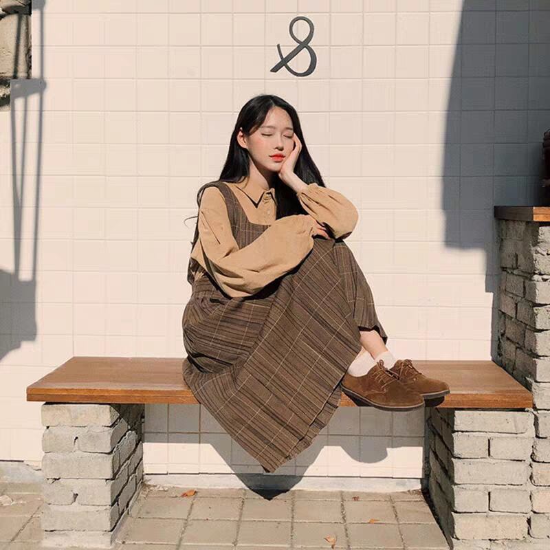 【2点セット】シャツ 長袖 ボリューム袖 襟付き 前開き ボタン スカート ロングスカート ジャンパースカート フレア かわいい 大人可愛い きれいめ シンプル おしゃれ かっこいい カジュアル こな